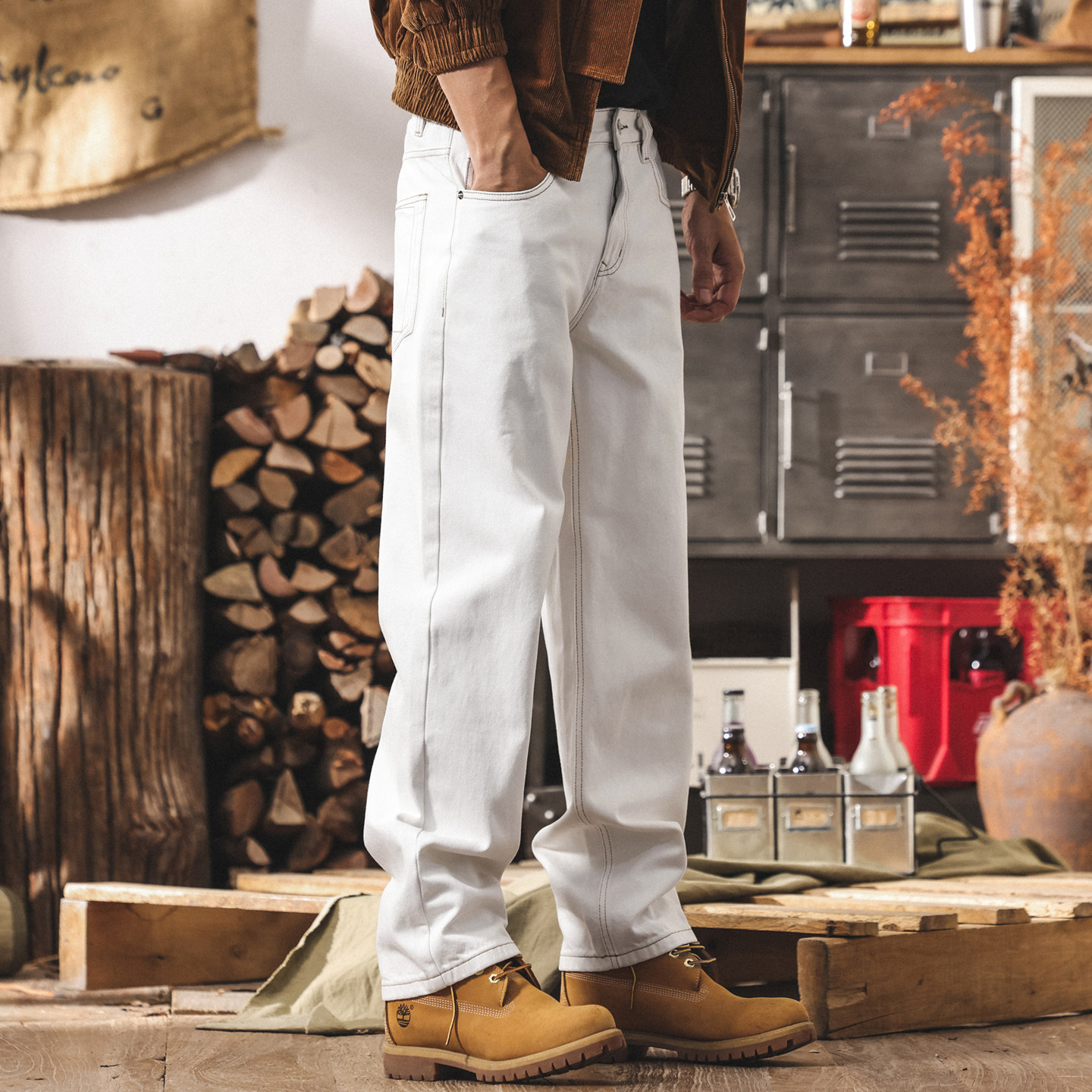 美式復古白色牛仔褲男款直筒2026春季新款寬鬆褲子潮牌休閒長褲男