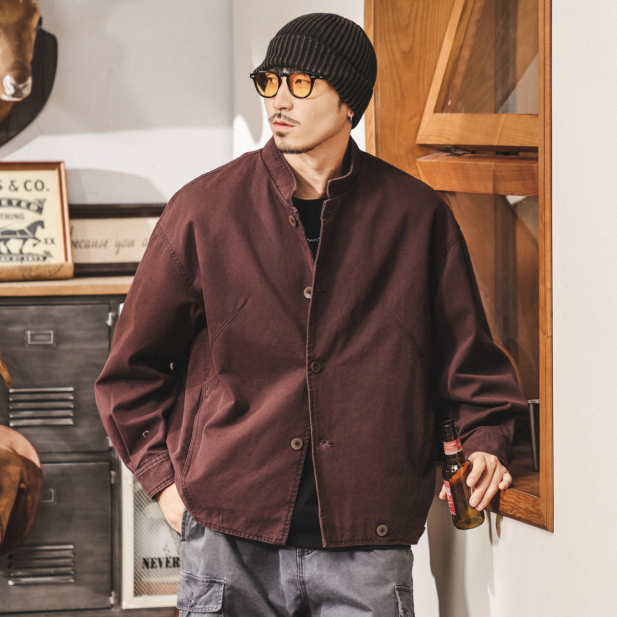 美式復古重磅工裝外套男春秋潮流帥氣寬鬆休閒阿美咔嘰夾克男秋季