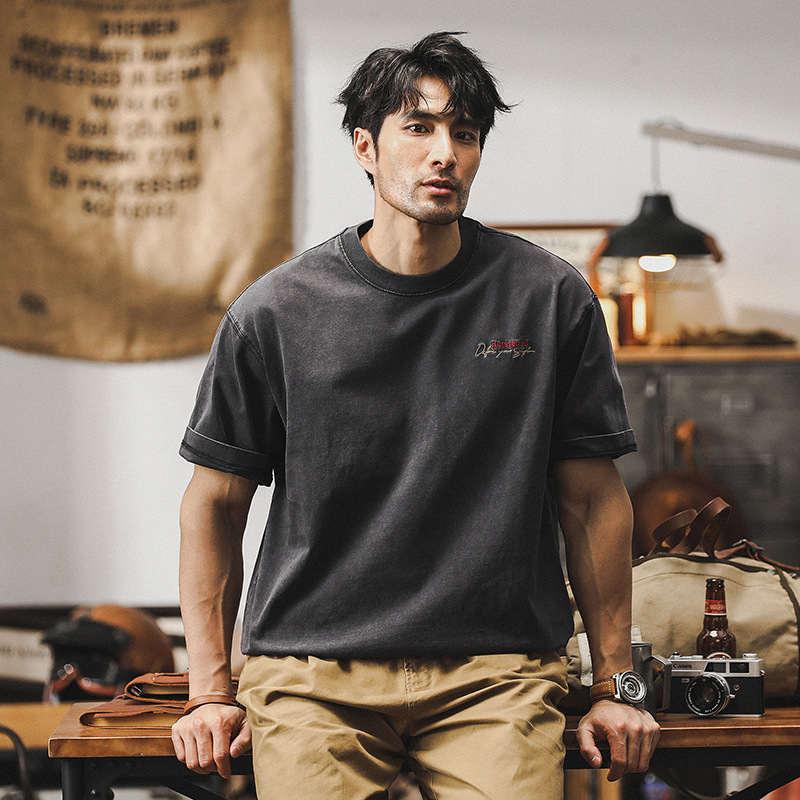 杰雷諾300g重磅T恤男短袖夏季美式復古懷舊炒色水洗寬鬆體恤