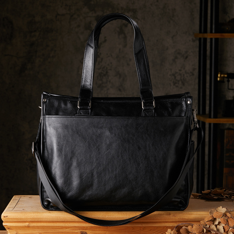 手工真皮男士公文包大容量出差商務包頭層植鞣牛皮休閒手提電腦包