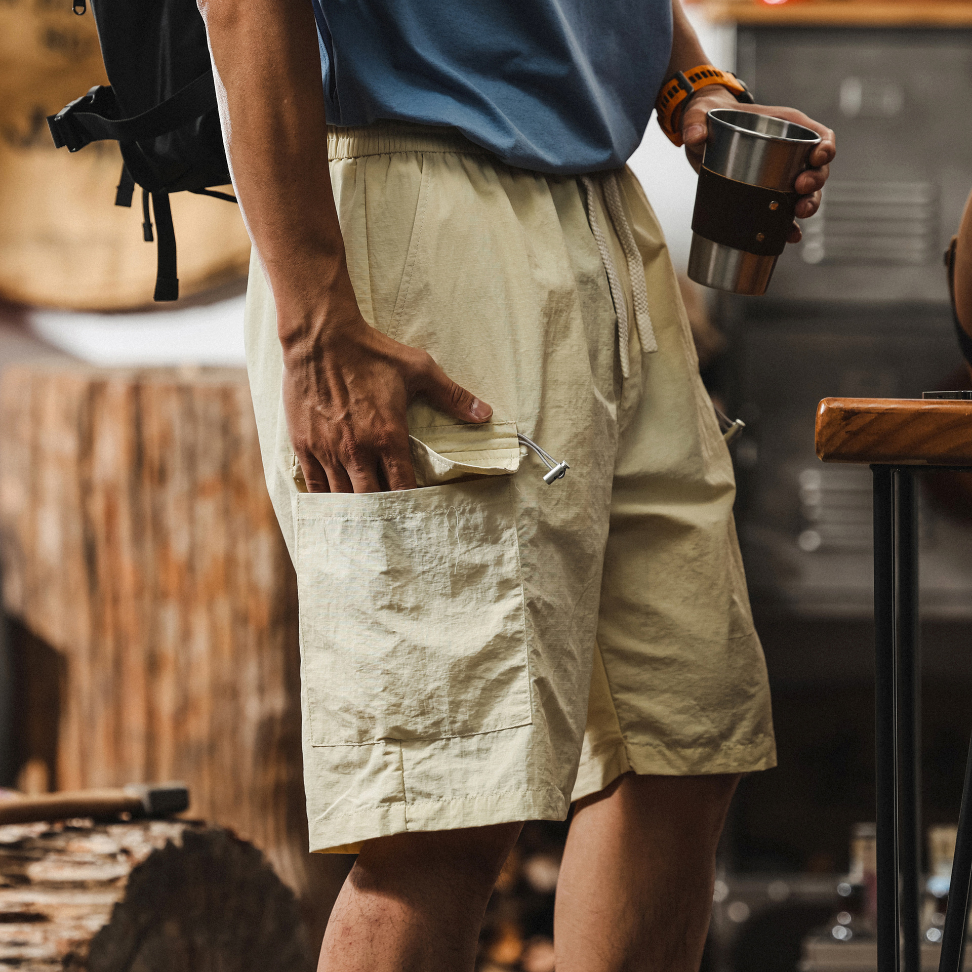 美式戶外機能冰絲工裝短褲男夏季薄款速幹外穿休閒五分褲男士褲子