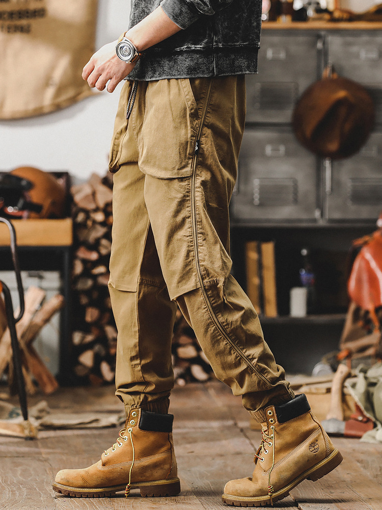 美式重磅復古工裝褲子男春季潮牌寬鬆直筒休閒褲男束腳獵裝戰術褲