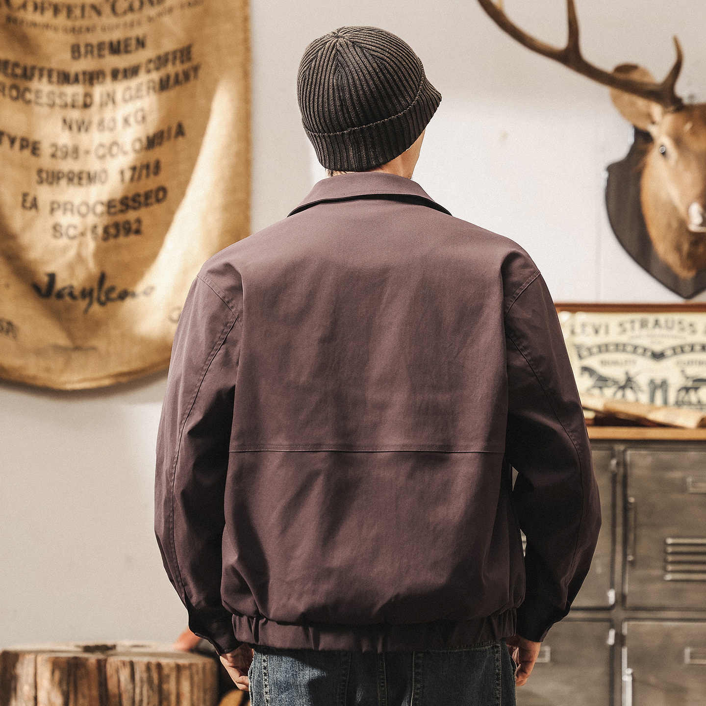 美式復古吸溼排汗老錢風行政外套男春秋2025新款寬鬆休閒教練夾克