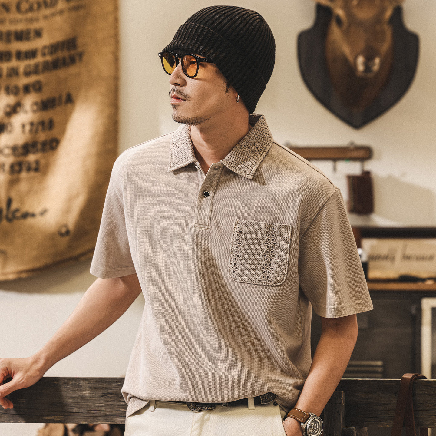 美式復古老錢風男士Polo衫夏季短袖T恤2026新款潮流重磅寬鬆上衣