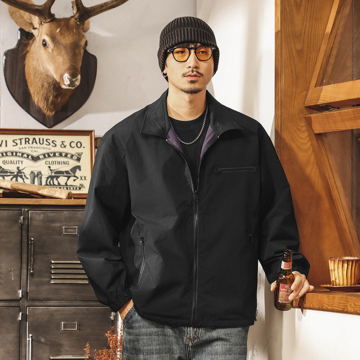 雙面穿美式復古戶外三防衝鋒衣外套男春季新款城市通勤教練夾克男