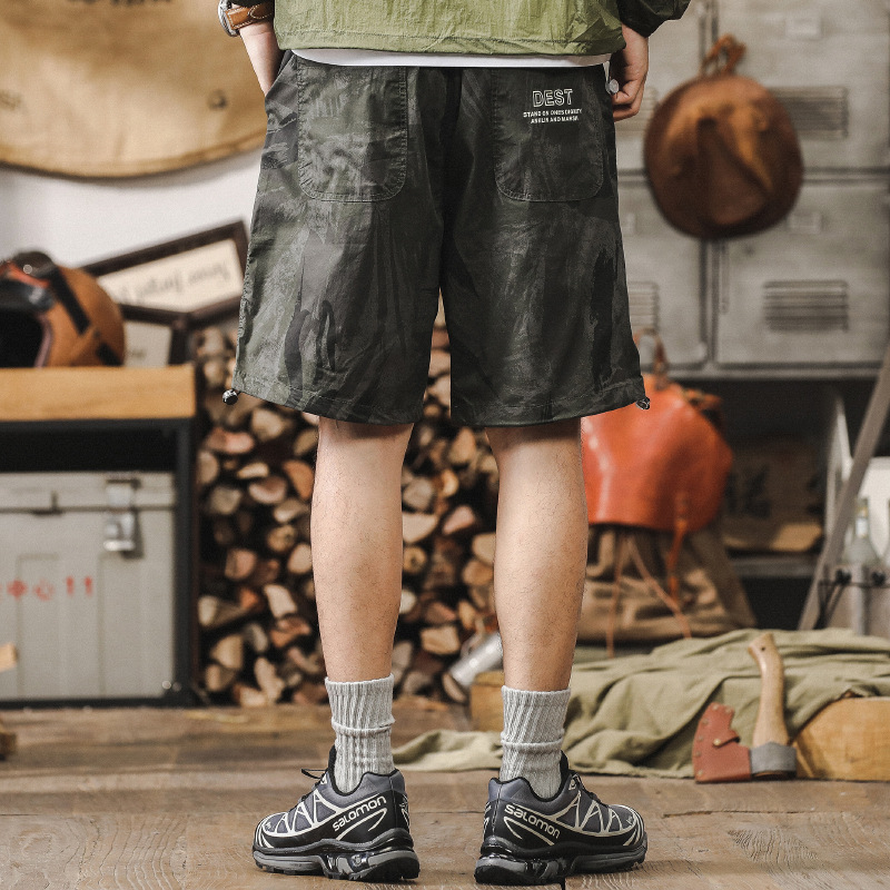 戶外速乾軍綠色迷彩工裝短褲男夏季薄款寬鬆大碼男士休閒五分褲潮