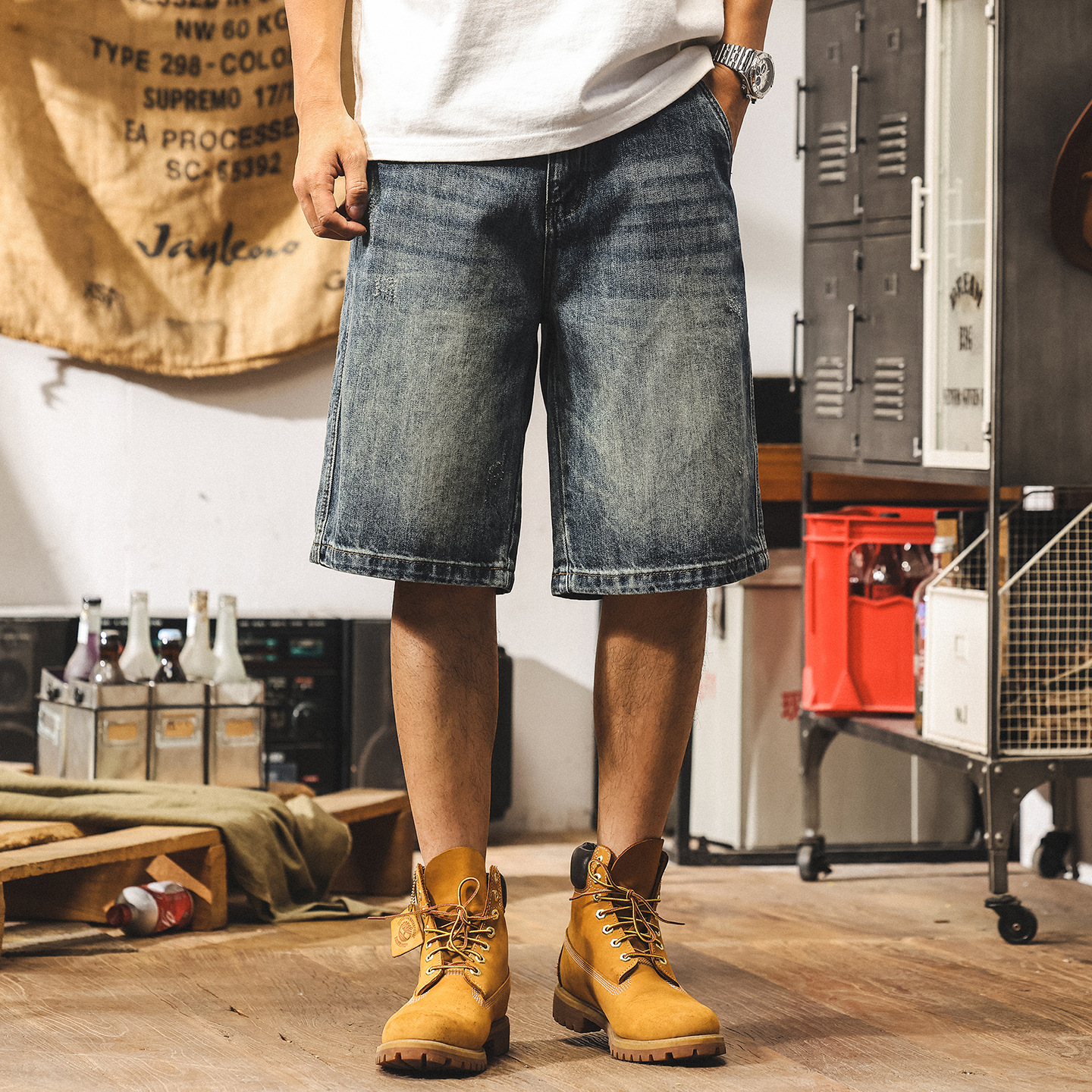 美式復古水洗牛仔短褲男夏季潮牌新款直筒五分褲男款寬鬆休閒中褲