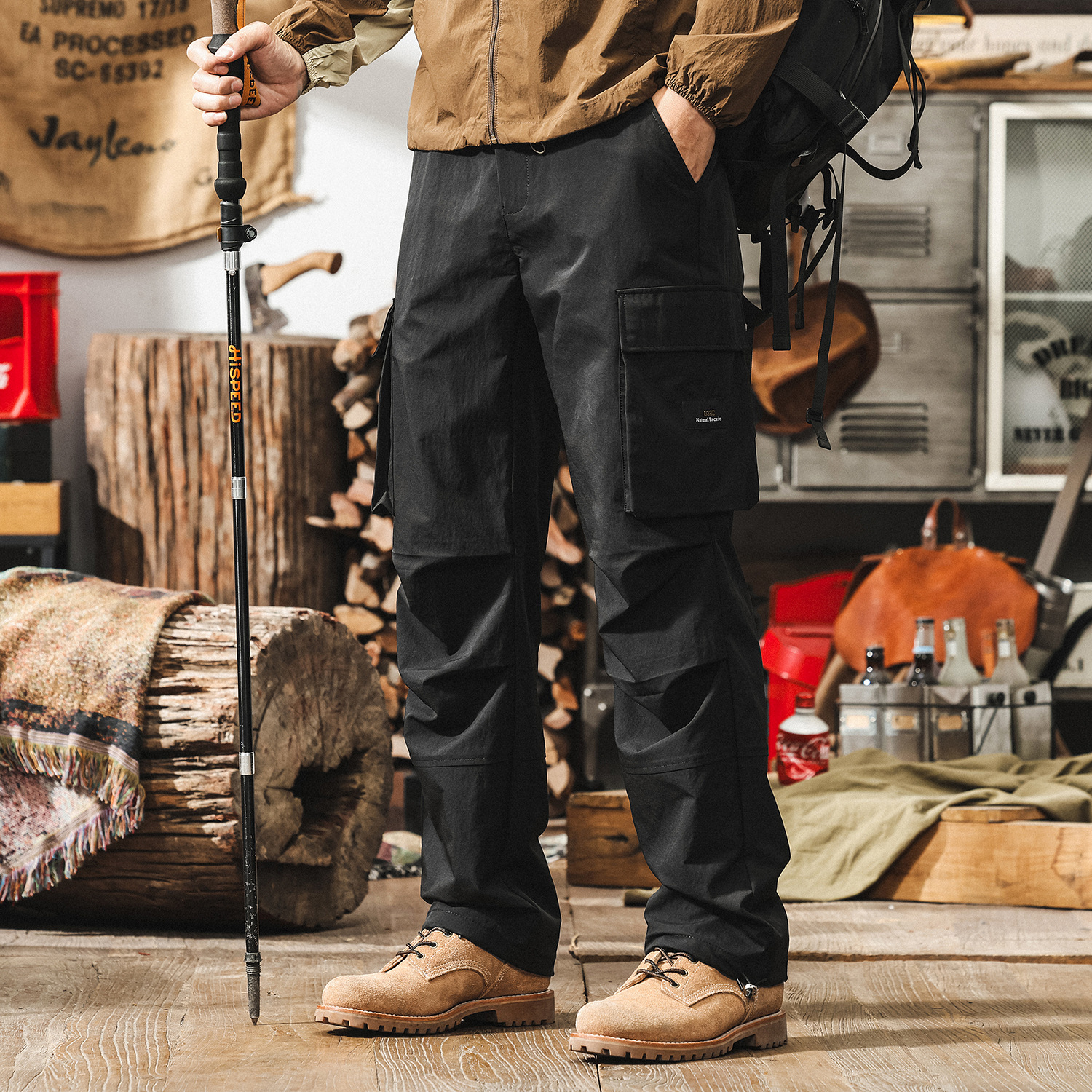 美式戶外機能工裝褲男夏季薄款冰絲男士褲子寬鬆直筒休閒褲傘兵褲