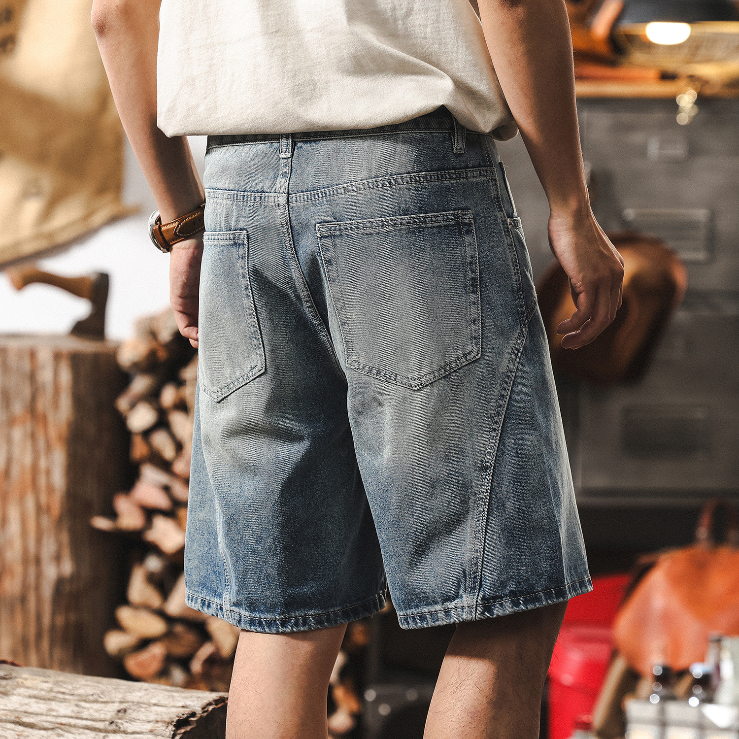 美式復古牛仔短褲男夏季ins潮牌休閒中褲男士寬鬆直筒五分褲子男