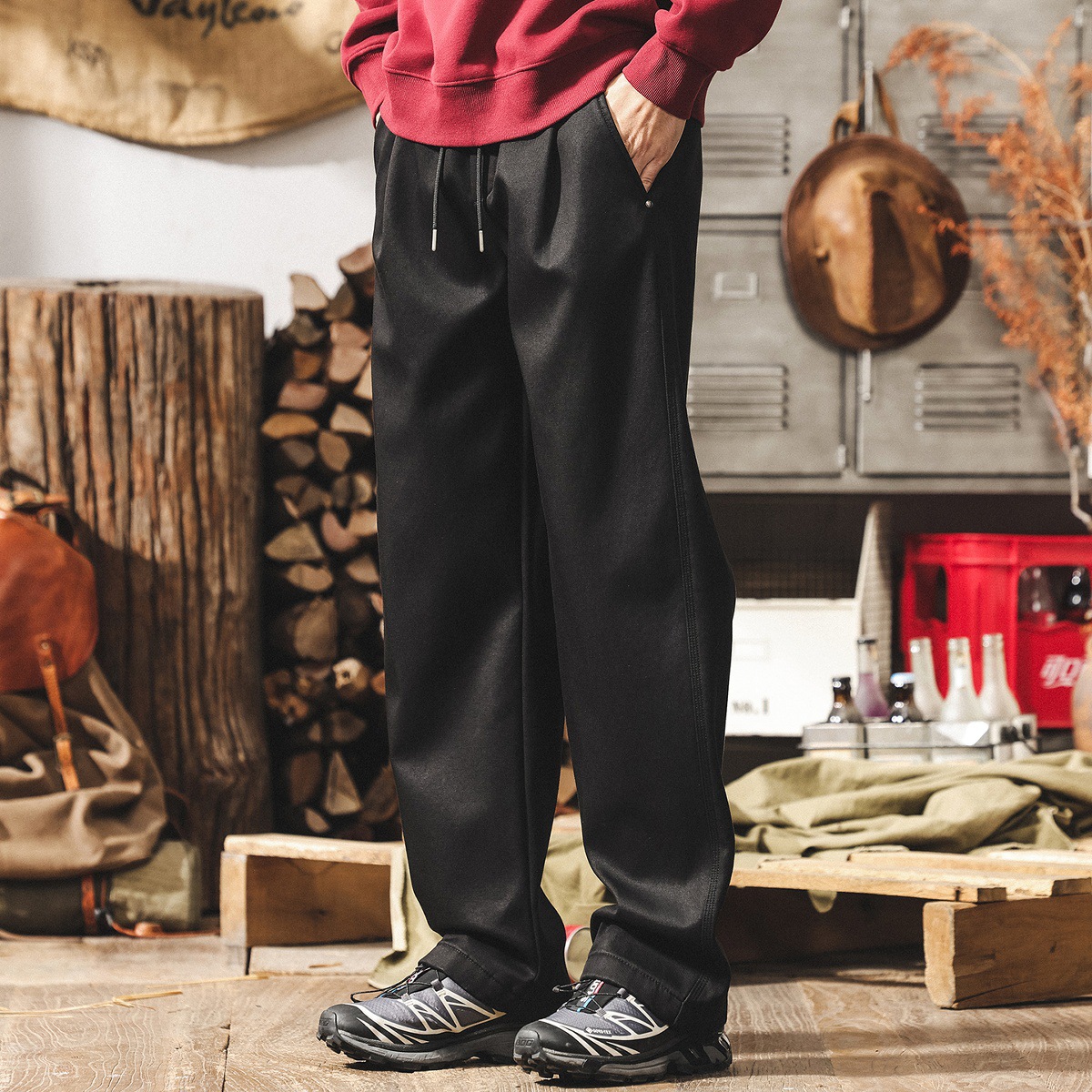 美式復古萊賽爾天絲休閒褲男2025新款加絨褲子男士寬鬆直筒長褲男