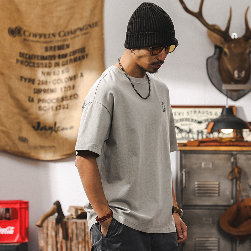 美式復古250g重磅T恤男短袖2025夏季新款潮流百搭T恤男士休閒上衣