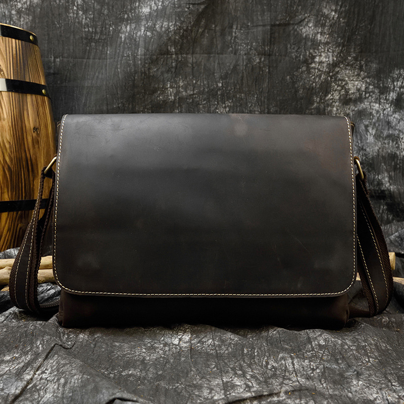 男士復古真皮單肩包瘋馬皮斜挎包牛皮男包