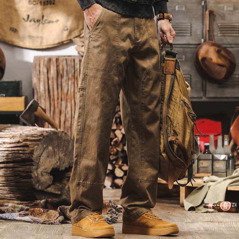 美式復古卡其色工裝褲男2025秋季新款潮牌直筒闊腿長褲男士休閒褲