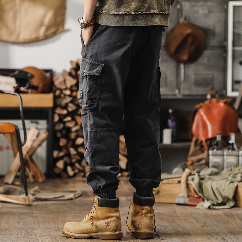 美式重磅復古工裝褲子男春季潮牌寬鬆直筒硬漢獵裝戰術男士休閒褲