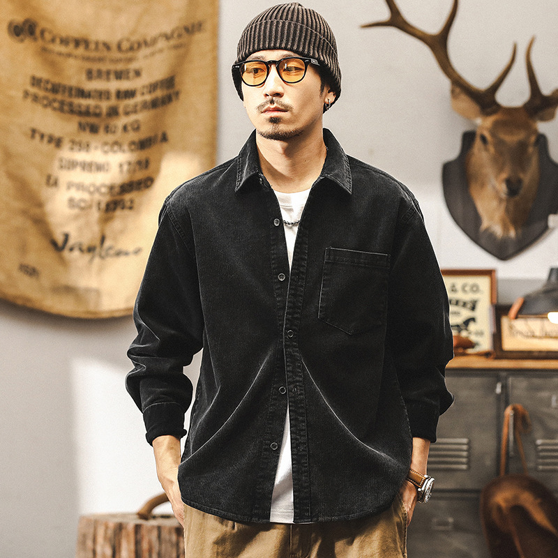 美式復古燈芯絨工裝襯衫男長袖秋季2024年新款阿美咔嘰休閒外套男
