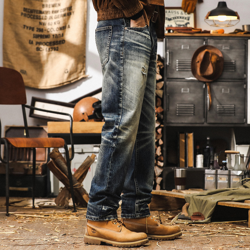美式經典復古牛仔褲男直筒2024新款褲子男秋季潮牌重水洗休閒長褲