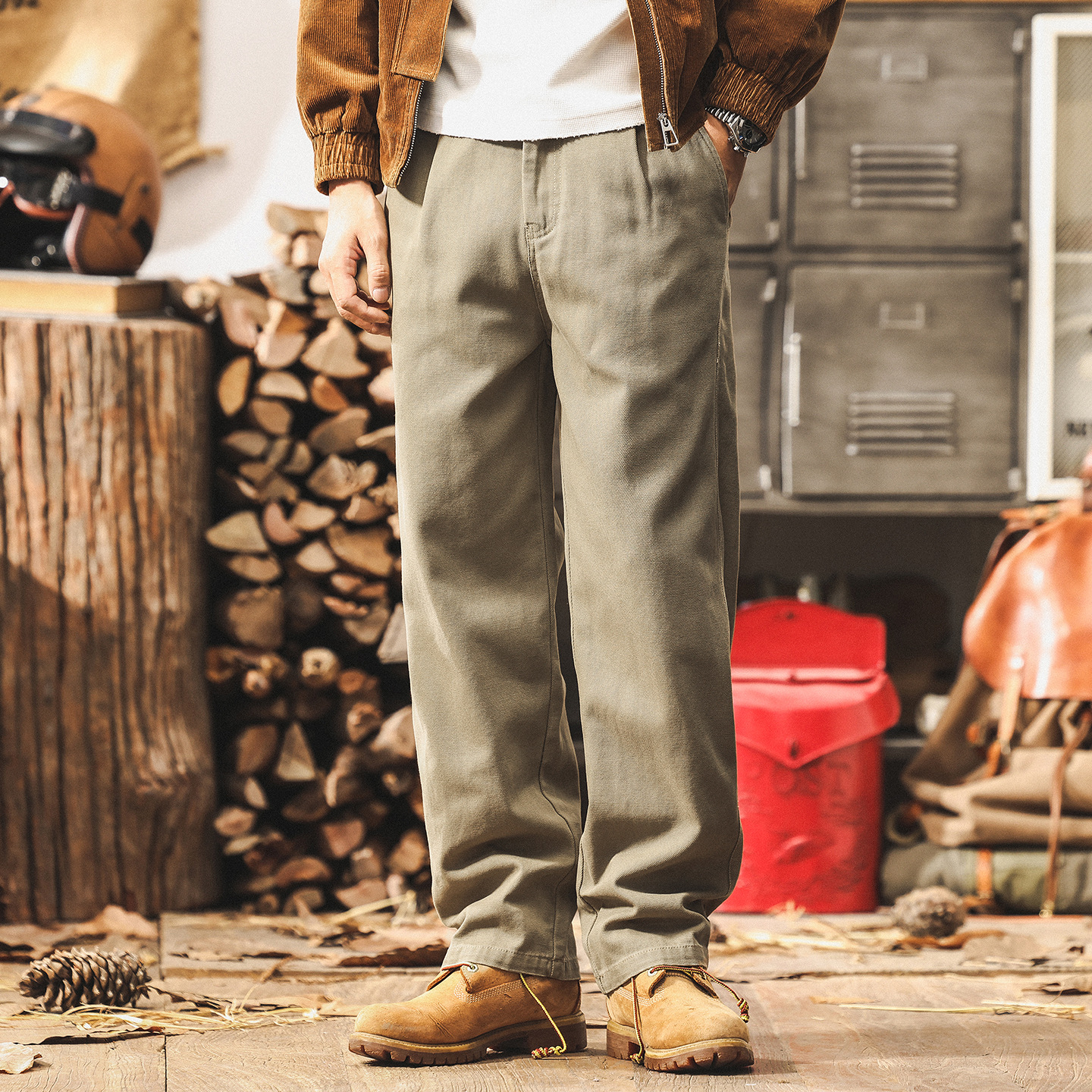 美式復古卡其色工裝褲子男款秋季潮牌男士長褲新款寬鬆直筒休閒褲