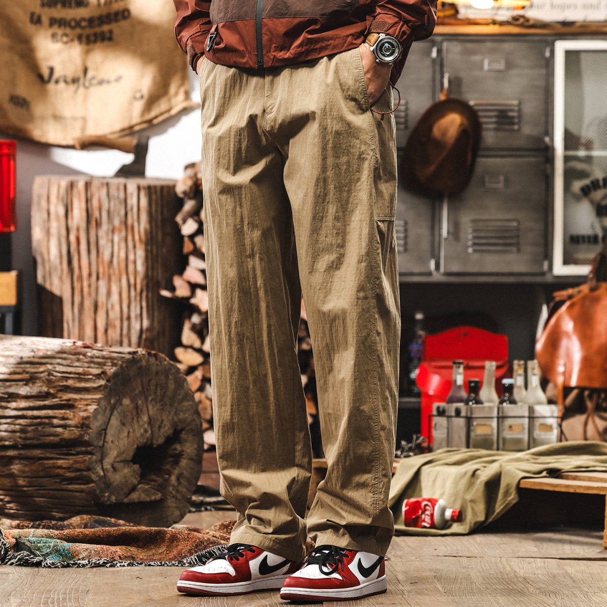 美式復古仿麻休閒褲男夏季寬鬆直筒潮牌男士褲子薄款速幹工裝褲男