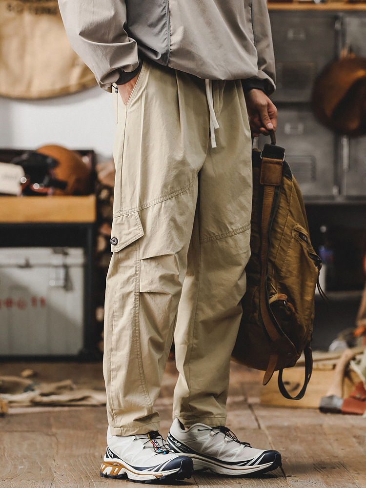 春季新款工裝褲子男潮牌美式寬鬆直筒男士休閒褲高級感紫色褲子男