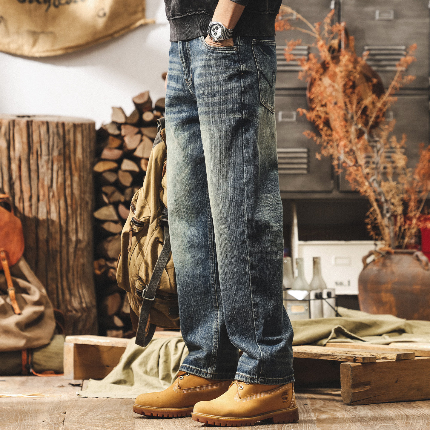 美式復古做舊水洗牛仔褲男款春季潮牌休閒褲子男潮流寬鬆直筒長褲