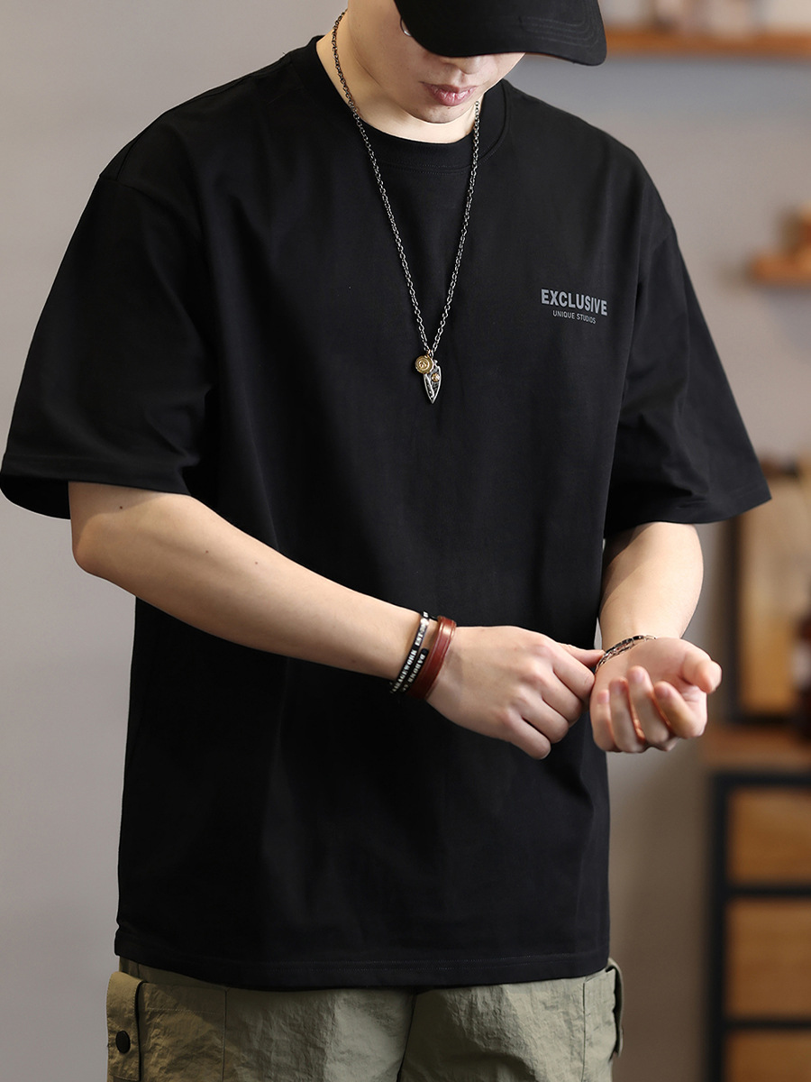 230g重磅短袖T恤男士簡約百搭印花體恤夏季寬鬆圓領半袖上衣T潮流