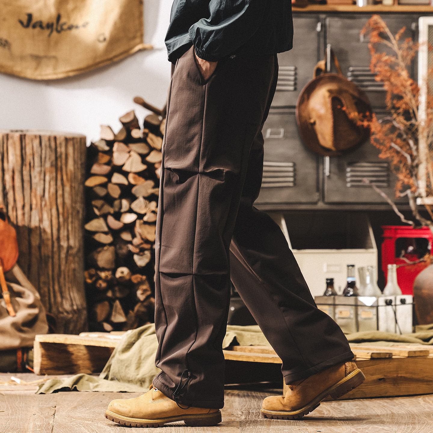 美式復古加絨工裝褲子男冬季新款潮牌加厚男褲寬鬆直筒休閒傘兵褲