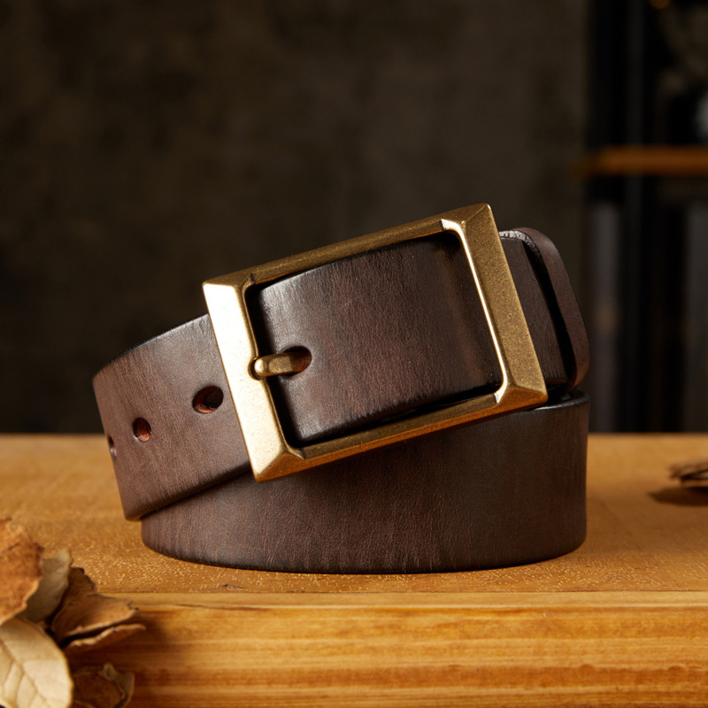 手工頭層牛皮實心黃銅扣皮帶個性男士針扣復古休閒工裝牛仔褲腰帶