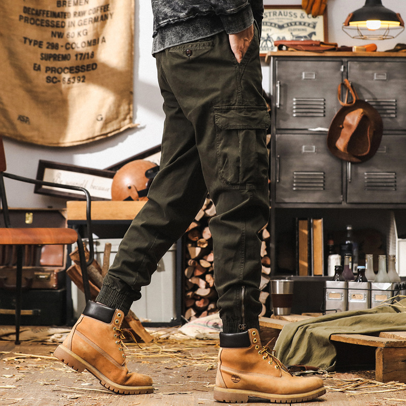 美式復古工裝褲子男秋季戶外機能戰術休閒褲男潮牌寬鬆男士束腳褲