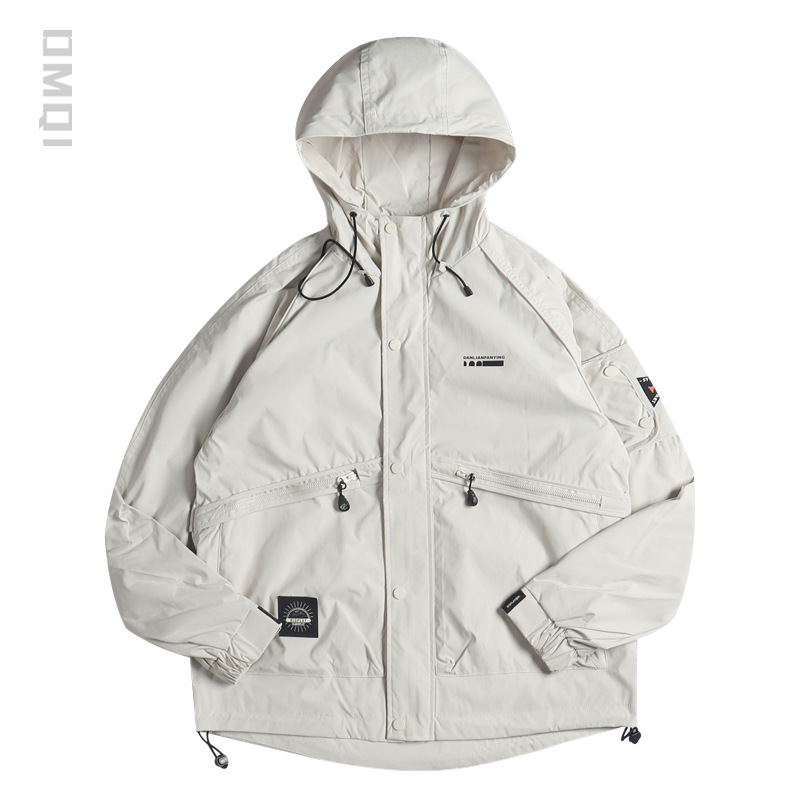 2025春秋款美式戶外連帽衝鋒衣男寬鬆大碼三防美式工裝夾克外套潮