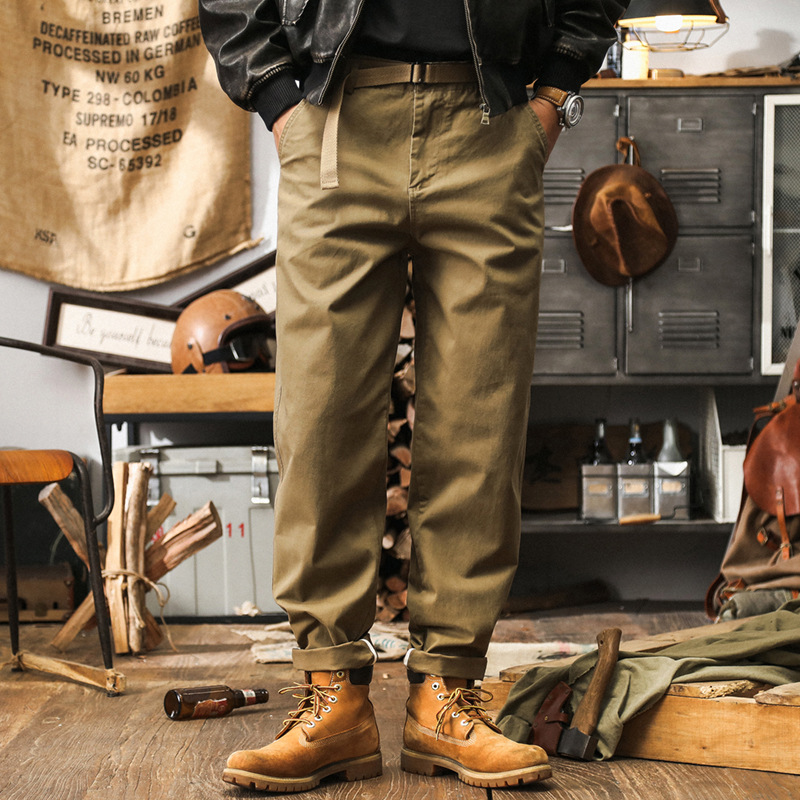 美式復古簡約百搭工裝休閒褲男秋季寬鬆潮牌2024新款卡其色褲子男