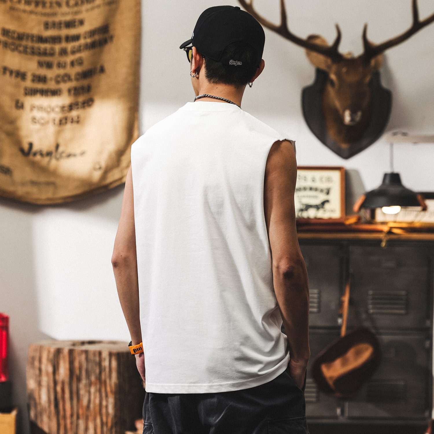 美式復古運動健身背心男款夏季寬鬆無袖男T恤潮牌坎肩上衣男