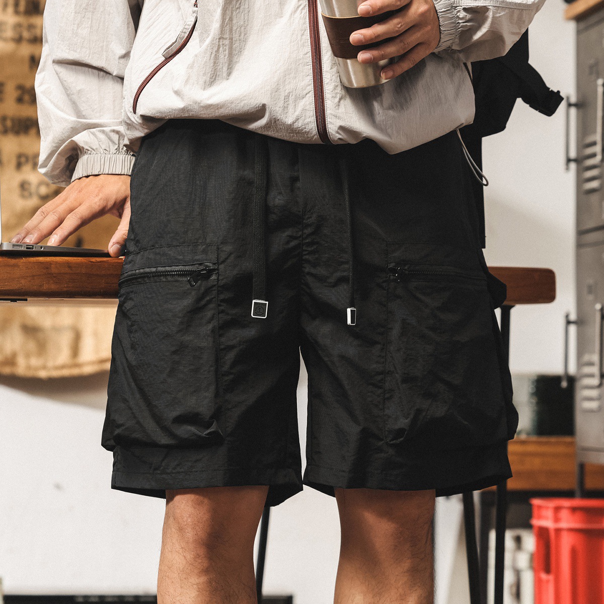 美式戶外白色工裝短褲男夏季潮牌運動速幹五分褲寬鬆大碼冰絲中褲