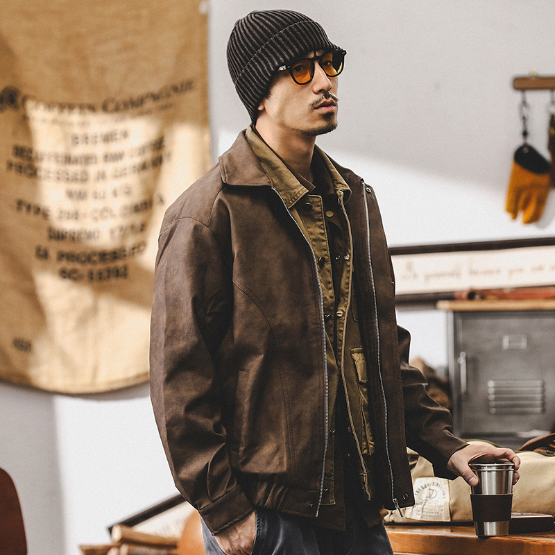 美式復古皮衣外套男秋季潮牌機車服男2024新款寬鬆潮流痞帥皮夾克