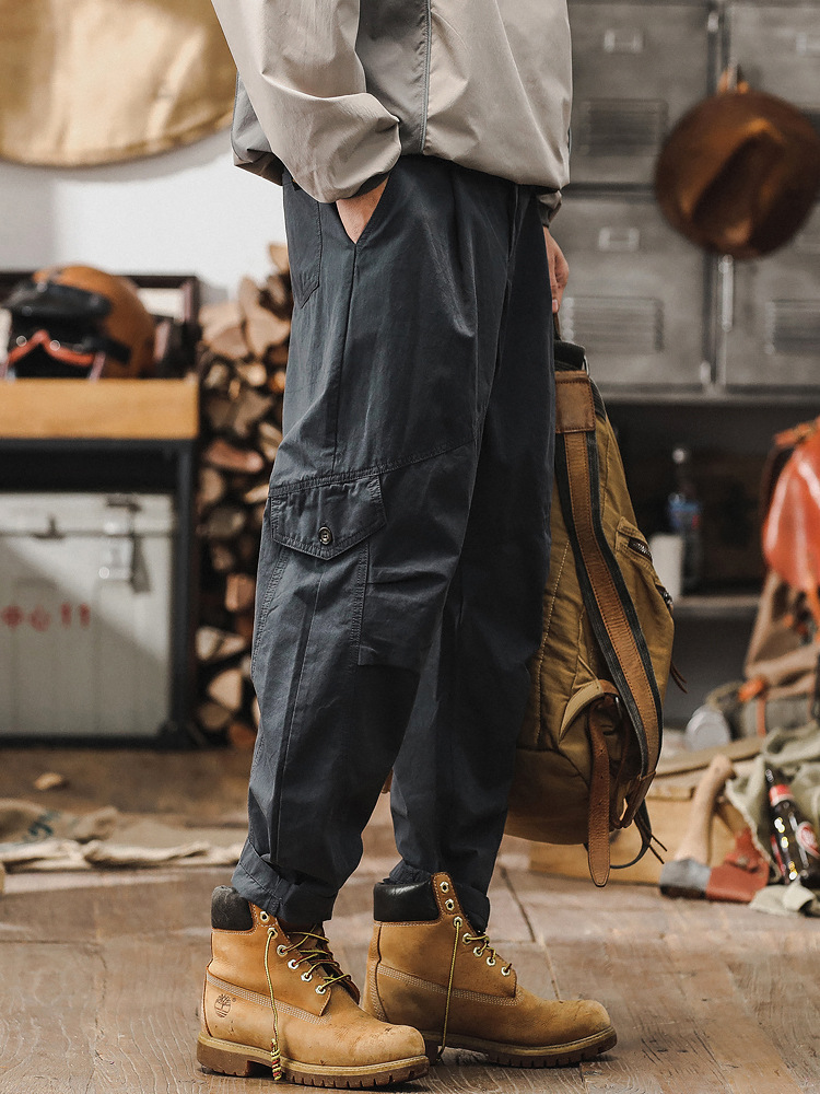 春季新款工裝褲子男潮牌美式寬鬆直筒男士休閒褲高級感紫色褲子男