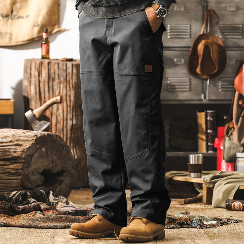 美式復古重磅工裝褲子男秋季2024新款潮牌寬鬆直筒闊腿男士休閒褲