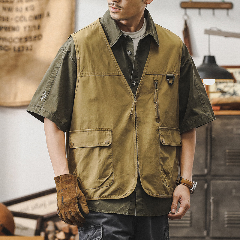 美式潮牌戶外露營風工裝馬甲男士夏季薄款山系釣魚背心坎肩外套男