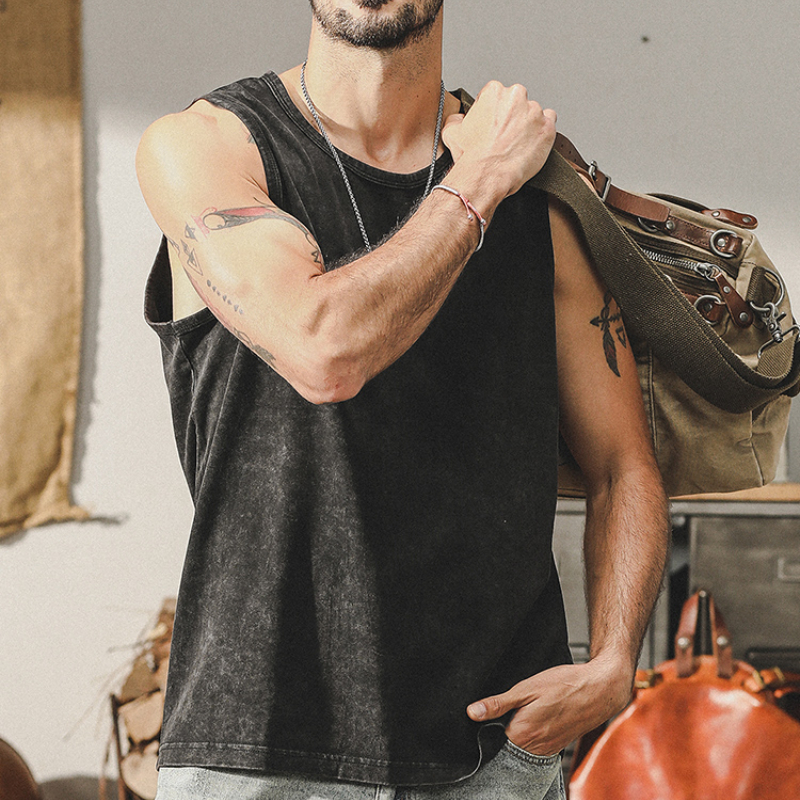 杰雷諾蠟染雪花美式復古純棉背心男款健身籃球寬鬆潮牌無袖t恤男