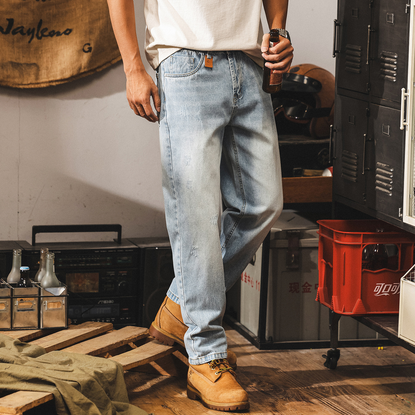 淺藍色牛仔褲男款秋季直筒2025新款潮牌男士休閒褲寬鬆美式長褲男