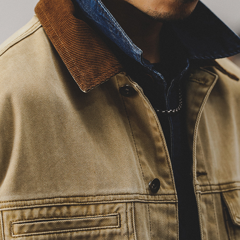 美式經典復古工裝外套男春秋款2024撞色痞帥寬鬆潮牌男士休閒夾克