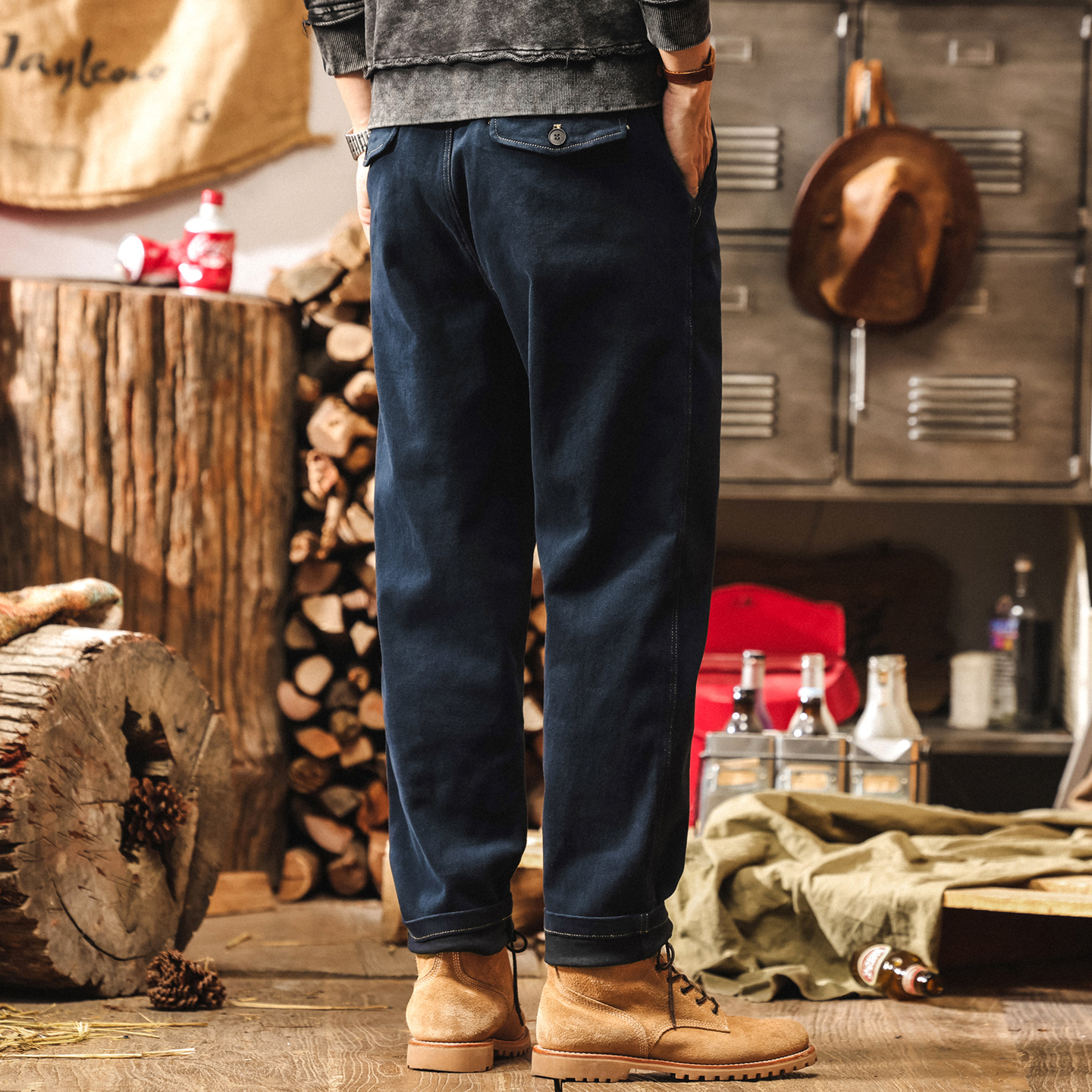 美式復古簡約工裝褲子男2025新款寬鬆大碼男褲藏青色休閒秋季長褲