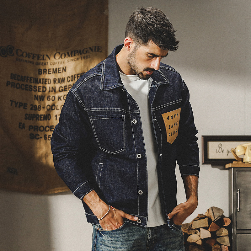 傑雷諾美式復古重磅賽絡紡牛仔外套男春秋款寬鬆潮流帥氣工裝夾克