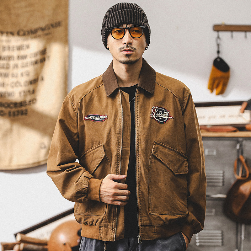 美式經典復古底特律工裝外套男春秋款潮牌寬鬆休閒痞帥飛行員夾克
