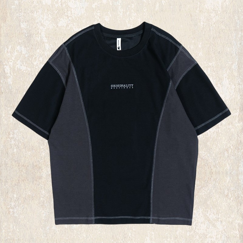 萊賽爾天絲卡其色夏季T恤男寬鬆透氣短袖男款潮牌撞色大碼上衣男