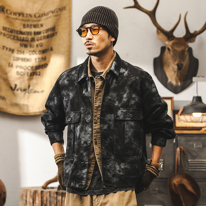 美式復古重磅工裝外套男秋冬款潮牌古著阿美咔嘰水洗高街潮流夾克