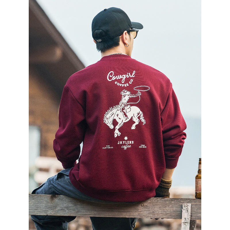 美式復古重磅加絨衛衣男款加厚冬季2025新款潮牌寬鬆男士紅色上衣