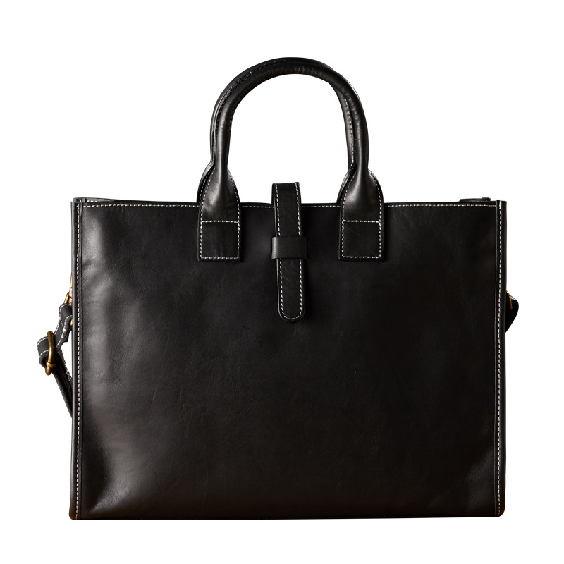 手工植鞣牛皮手提包電腦包男士頭層牛皮商務包簡約真皮單肩斜挎包