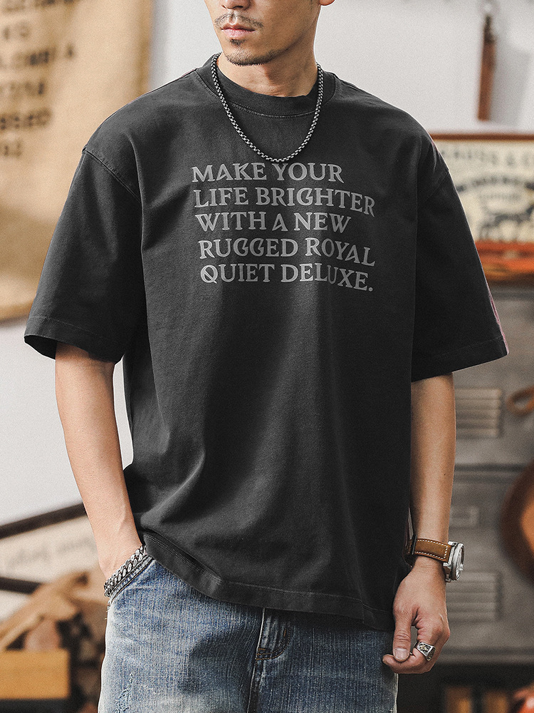 300g重磅T恤男短袖夏季美式復古水洗上衣寬鬆多巴胺紫色體恤