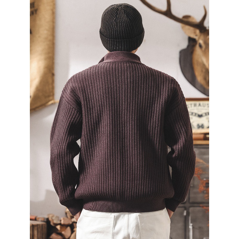 美式重磅復古紫色半高領開衫毛衣男秋冬潮牌寬鬆針織衫外套男春秋