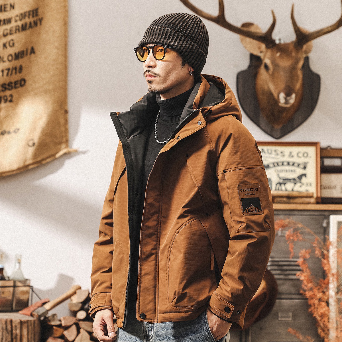 美式復古高充絨冬季羽絨服男款加厚潮牌工裝派克服禦寒保暖外套男