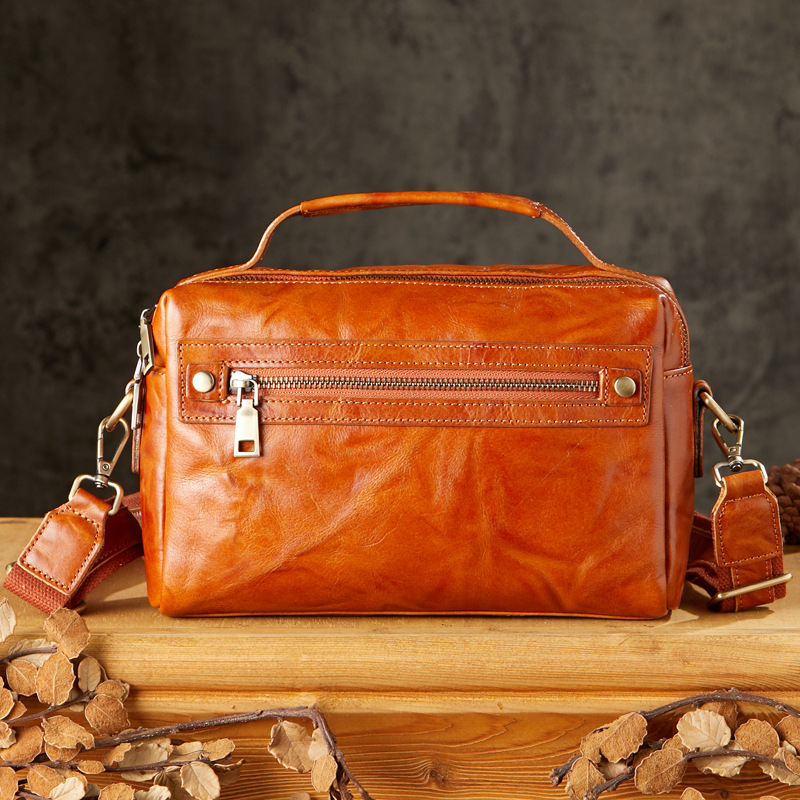 原創手工植鞣牛皮單肩包男士真皮斜挎包休閒時尚多功能手提包男包